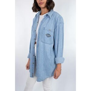 VTG Vintage Harley Davidson Shirt Dress/Button Down in Mid-Light Blue - Size L